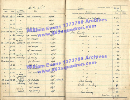 William Evans 1373790 RAF, 462 Squadron - Log Book, at 10 OTU, June 1944.