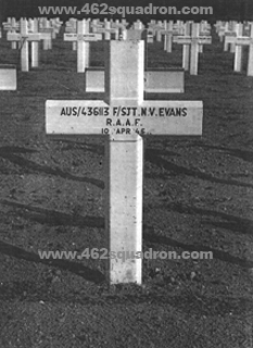 Berlin 1949, tempory cross on grave 4.Z.8 for F/Sgt Neil Vernon Evans, Navigator, 462 Squadron RAAF