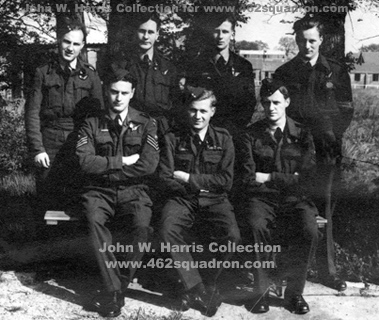 Crew 42 - Rear Gunner Jock Whyte, Flight Engineer Dennis Claude Coleman (Ron), Wireless Operator Lew Edwards, Mid-Upper Gunner Jim Whitworth, Bomb Aimer John William Harris, Pilot Peter Whatling, Navigator Warwick Young - all posted to 462 Squadron - Driffield and Foulsham.
