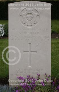 Headstone on grave for Sydney Robert Fuller, 421198, RAAF, 462 Squadron.