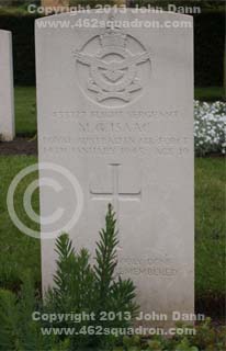 Headstone on grave for Mervyn George Isaac, 433727, RAAF, 462 Squadron.