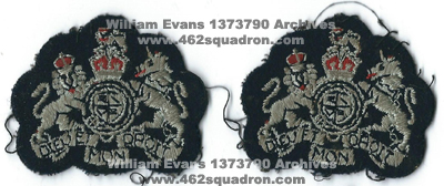 Warrant Officer's cloth badges of rank, for Wireless Operator William Evans, 1373790 RAF, 462 Squadron. 
