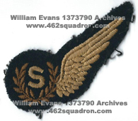 Signals brevet for Wireless Operator William Evans, 1373790 RAF, 462 Squadron. 