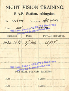 William Evans 1373790 RAF, 462 Squadron - Night Vision Training  at 10 OTU, July 1944.