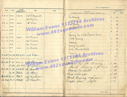 William Evans 1373790 RAF, 462 Squadron - Log Book, at 4 RS.