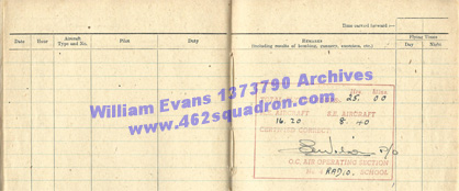 William Evans 1373790 RAF, 462 Squadron - Log Book, at 4 RS, signed.