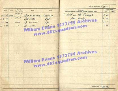 William Evans 1373790 RAF, 462 Squadron - Log Book, at 1(O)AFU.