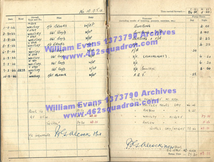William Evans 1373790 RAF, 462 Squadron - Log Book, at 10 OTU, August 1944.
