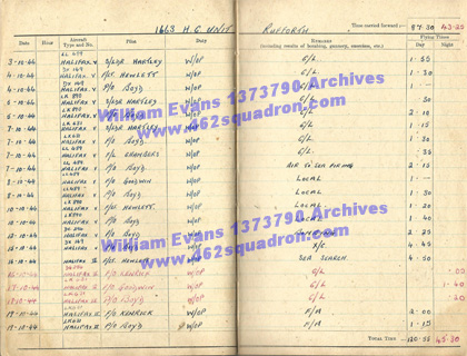 William Evans 1373790 RAF, 462 Squadron - Log Book, at 1663 HCU, October 1944.