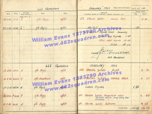 William Evans 1373790 RAF, 462 Squadron - Log Book, Foulsham, January/February 1945.