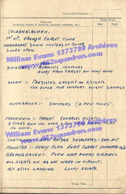 William Evans 1373790 RAF, 462 Squadron - Log Book, Foulsham, Ops notes. 