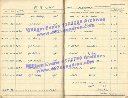 William Evans 1373790 RAF - Log Book, 53 Squadron, February 1946. 