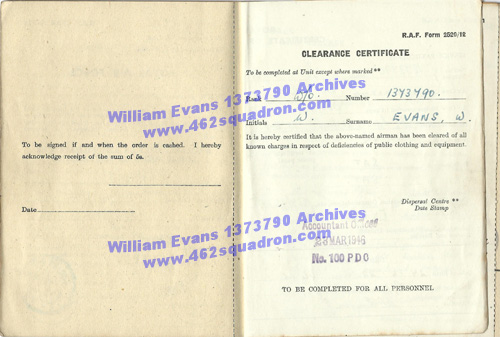 William Evans 1373790 RAF - Service and Release Book, pages 3/4.