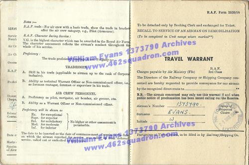 William Evans 1373790 RAF - Service and Release Book, pages 7/8.