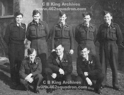 Breusch Crew - Charles Bernard King, Glenister, F Hallsworth, Reynolds, S J Oates, Les Pedley, Rex Burnett Breusch, and Bernard Godwin, 462 Squadron Driffield, later 466 Squadron.