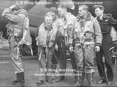 Breusch Crew in flying gear, 06 October 1944, prior to take-off on a daylight Op to the Oil Plant at Sterkrade. 