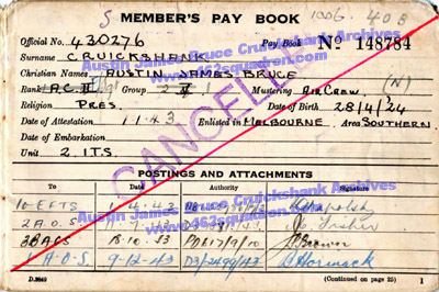 AJB Cruickshank 430276 RAAF Pay Book - page 1 (462 Squadron) 
