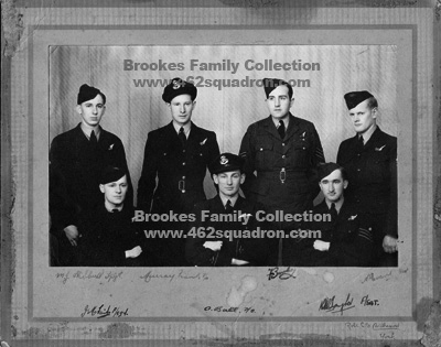 Crew formal photo 1652 HCU Marston Moor (M.J.Hibberd, M.Frank, F.Brookes, N.V.Evans, J.M.Tait, A.D.J.Ball, R.R.Taylor) later in 462 Squadron, Foulsham. 