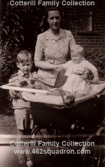 Irene Brookes (nee Huish) wife of Sgt Fred Brookes 546437 RAF, with nephews Terence & Adrian Cotterrill, sons of Fred's sister Hilda