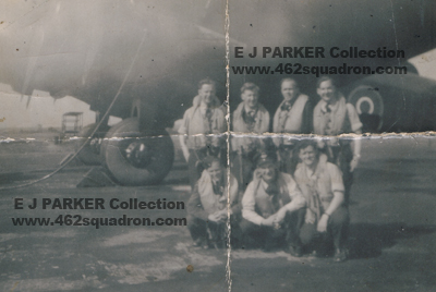 10 Cairns Crew beside aircraft - - Alby PASS, Ted PARKER, Bill MITTING, Geoff SATTLER, Jim BARKER, Jack CAIRNS, Ernie SCOTLAND (462 Squadron)