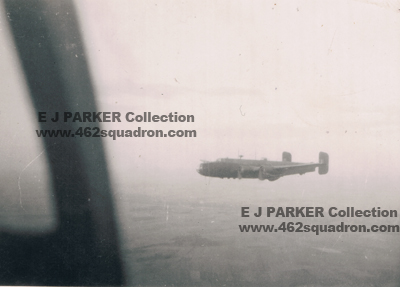 11 Halifax in flight, as viewed from 462 Squadron Halifax, 1945