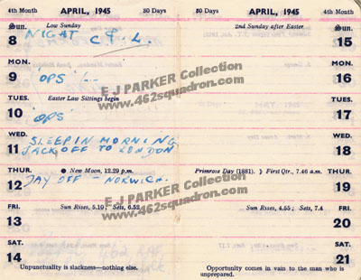 12 Edwin James PARKER 428504 - last diary entry, 12 April 1945