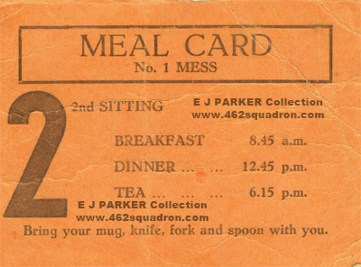 27 Edwin James PARKER 428504 RAAF - Ship meal card