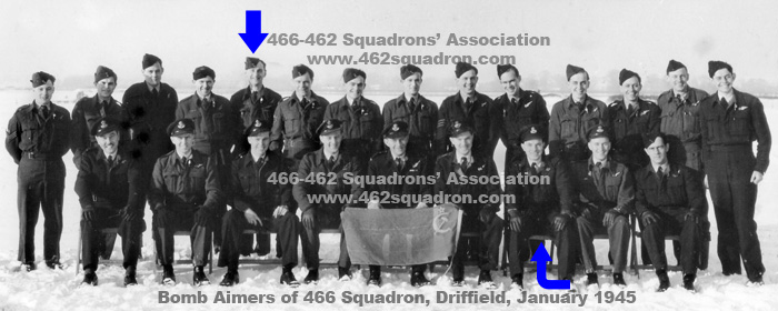Bomb Aimers at 466 Squadron Driffield, January 1945, including John Walker Horridge and Edward Alfred Oswald Revell, both previously 462 Squadron, Driffield.