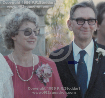 Former F/Sgt M.J.Hibber and wife at wedding on 11 Jan 1986, with Caterpillar Pin visible on tie. (462 Squadron)