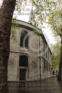 WW2 damage to the rear external wall of St Clement Danes, Central Church of the RAF, London