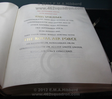 Introduction page of Book of Remembrance VIII, at St Clement Danes, Central Church of the RAF, London (462squadron.com)