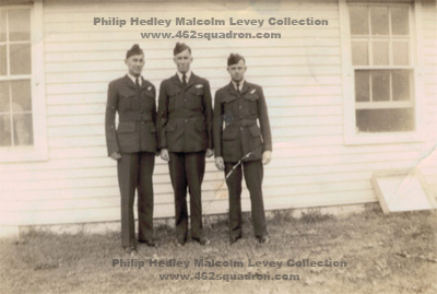 James Ross Wyllie 429368 RAAF, John Geoffrey Orr, 426755 RAAF, and Philip Hedley Malcolm Levey, 429588 RAAF, at Edmonton, Canada, 1943 (Levey later 462 Squadron).