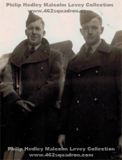 John Geoffrey Orr, 426755 RAAF, and Philip Hedley Malcolm Levey, 429588 RAAF, on the parapet of the bell tower, Coventry Cathedral (Levey later 462 Squadron).