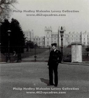 Philip Hedley Malcolm Levey, 429588 RAAF, at the gates of Windsor Castle 1944 (later posted to 462 Squadron).