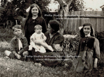 The Levey family in 1924; left to right: Gordon, Joyce, their mother Ruth holding baby Philip, and Beryl (Philip was later 429588 RAAF, 462 Squadron).