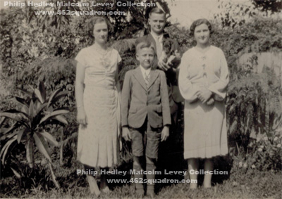 The Levey siblings in the 1930s; back, L to R: Beryl, Gordon, Joyce; Front: Philip Hedley Malcolm Levey (later RAAF, 462 Squadron).