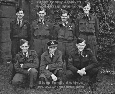 Crew of Halifax MZ400 Z5-J, 462 Squadron; John Newton Tresidder, Denis Roy Muxlow, Archibald James Mouat, Ronald Charles Stopp; Alan James Ward, Gerald Coleman, Philip Hedley Malcolm Levey.