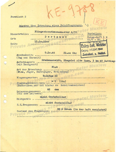 Page 4 of 1944 German Report on Crash of Halifax MZ400, 462 Squadron. 