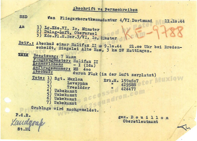 Page 5 of 1944 German Report on Crash of Halifax MZ400, 462 Squadron. 