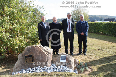 Bredenscheid Cemetery, 9 October 2016, Thomas Weiss, Harri Petras, Peter Muxlow, and Rev Syd Andrew, at the Dedication of Memorial Plaques for Crew of Halifax MZ400 Z5-J, 462 Squadron.