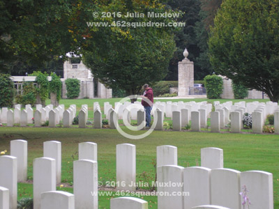 Reichswald War Cemetery, 7 October 2017, Edward Muxlow during a visit to graves of Crew of Halifax MZ400 Z5-J, 462 Squadron.