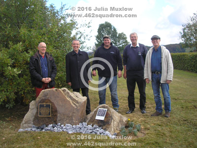 Bredensheid Cemetery, 8 October 2017, Pastor Funda, Thomas Weiss, Edward Muxlow, Peter Muxlow, and Churchwarden. after site preparation for Memorial Plaques for Crew of Halifax MZ400 Z5-J, 462 Squadron.