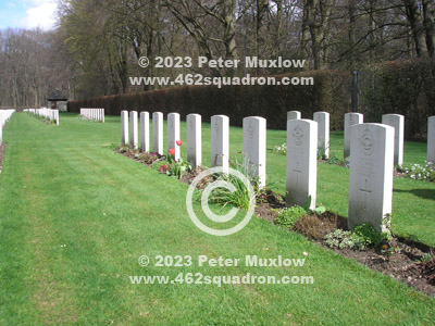 Graves of Crew of Halifax MZ400 Z5-J, of 462 Squadron, at Reichswald, 14 April 2023.