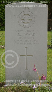 Headstone on grave for Alan James Ward, 1581798 RAFVR, 462 Squadron.