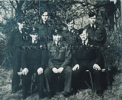 Crew informal photo 1652 HCU Marston Moor (J.M.Tait, F.Brookes, R.R.Taylor, M.J.Hibberd, M.Frank, A.D.J.Ball, N.V.Evans) later in 462 Squadron