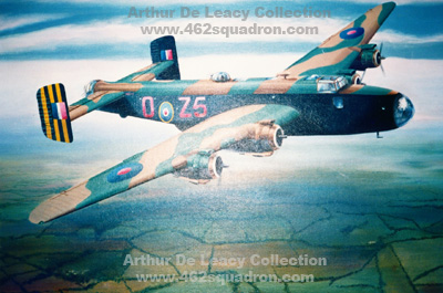 Halifax PN426 Z5-O, 462 Squadron RAAF, Pilot Frazer, and Wireless Operator Arthur De Leacy, undated painting by unknown artist.
