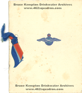 Front of Card from William Henry Millington, DFC; associated with Bruce Kempton Drinkwater of 462 Squadron.