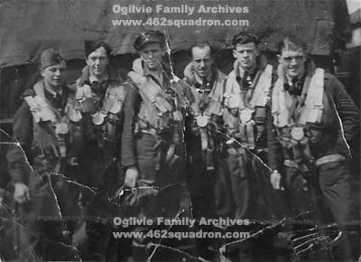 Peter Millhouse, John Hubert Hering, Vivian Clive Ely, Denis James Critchley, Matthew Ogilvie, Geoffrey Robinson, at 20 OTU, Milltown Scotland, mid 1944, later Crew 39 of 462 Squadron, 1944 and 1945.