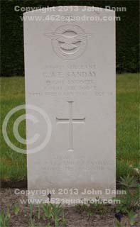 Headstone on grave for George Arthur Edgar Sanday, 1896933 RAFVR, 462 Squadron.