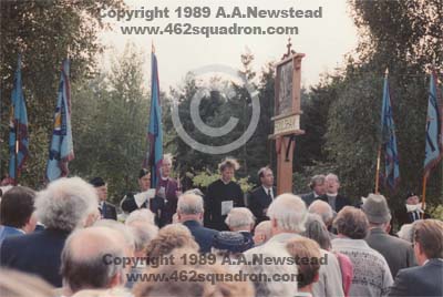 The ceremony for the unveiling of the Memorial Plaques at the Foulsham Village Sign, 27 August 1989, as viewed from the roadway.